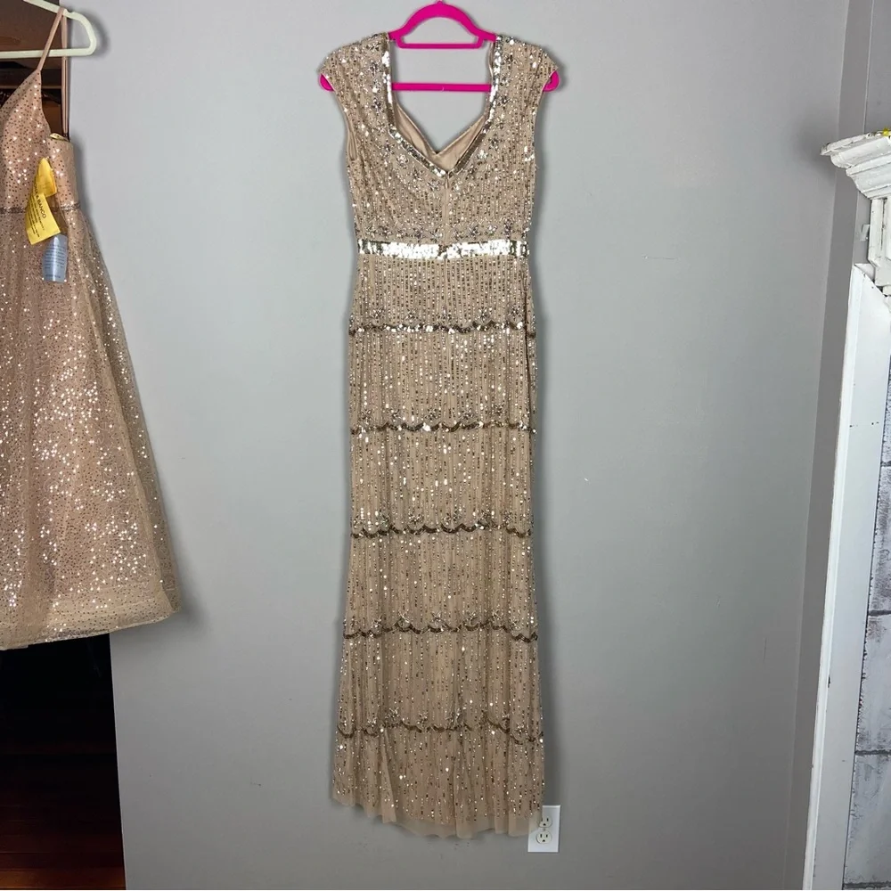 Mac Duggal cap sleeve sequin beaded embellished column gown nude 11175_5